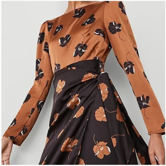 NWT Ann Taylor Floral Boatneck Column Midi Dress Black Copper Brown Women's 18 - Picture 3 of 15